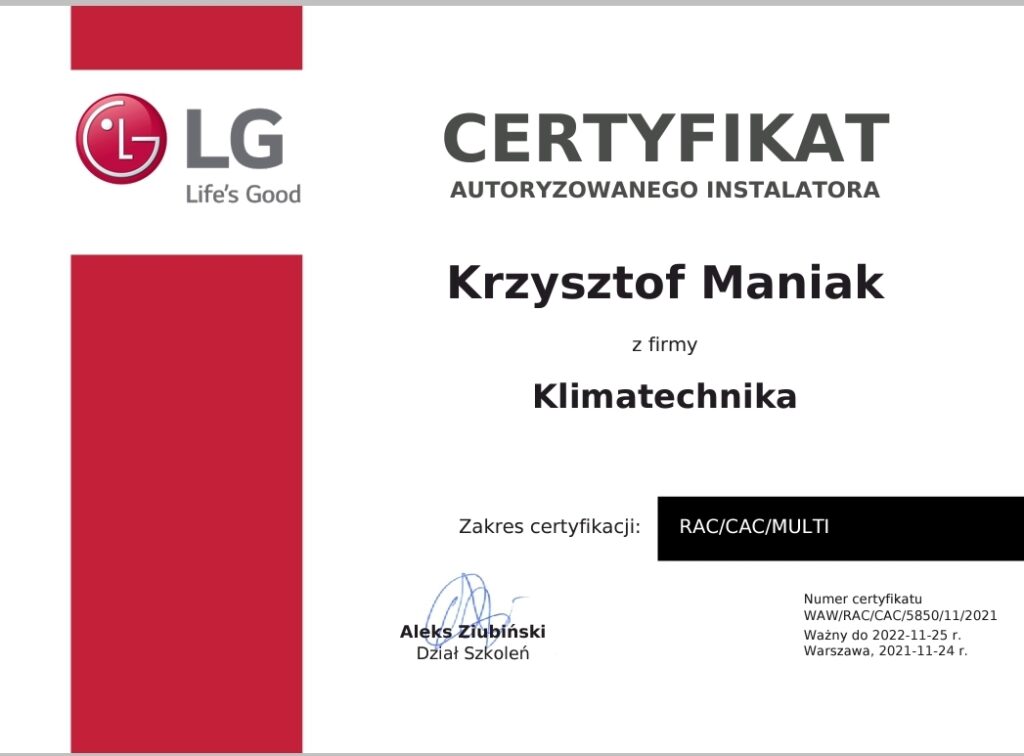 certyfikat lg